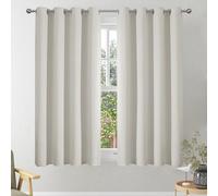 VEHEDE Light Beige Curtains, 114 cm Long Room Darkening Short Curtain, Bedroom Small Window Insulation, Privacy Protection Grommet Curtain, 114 x 117 cm (Height x Width), Set of 2, Light Beige