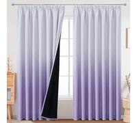 VEHEDE Lilac and White Ombre Blackout Curtains, 66 Inch Wide Room Darkening Drapes, 2 Panels Thermal Insulated Pencil Pleat Curtain for Bedroom, W66 x L90 Inch
