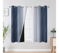 VEHEDE Navy Blue and Greyish White Ombre Blackout Curtains 45 Inch Drop, Wave Stripe Thermal Eyelet Curtains for Kitchen, Light Blocking Gradient Drapes for Bathroom, W42 x L45 Inch, 2 Panels
