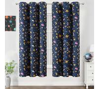 VEHEDE Navy Blue Blackout Curtains for Bedroom/Nursery, 63 Inch Thermal Insulated Star Moon Curtains for Boys Girls, Eyelet Unicorn Planet Printed Window Treatment Decor W38 x L63 Inch, 2 Panels