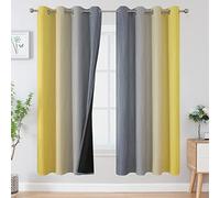 VEHEDE Noise Reducing Eyelet Blackout Curtains & Drapes for Bedroom, Ombre Energy Saving Thermal Curtains, Wave Gradient Curtain for Small Window, W52 x L72 Inch, Yellow and Grey, 2 Panels