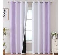 VEHEDE Ombre Blackout Curtains 90 Inch Drop for Bedroom, Gradient Thermal Insulated Home Decorative Window Drapes for Living Room, W52 x L90 Inch, Lilac and Greyish White, 2 Pieces