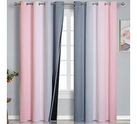 VEHEDE Ombre Blackout Curtains for Bedroom 96 Inch Drop, Thermal Wave Curtains for Sliding Door, Noise Reducing Wave Stripe Drapes for Living Room W52 x L96 Inch, Pink and Grey, 2 Panels