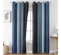 VEHEDE Ombre Blackout Curtains for Bedroom 96 Inch Drop, Thermal Wave Curtains for Sliding Door, Noise Reducing Wave Stripe Drapes for Living Room W52 x L96 Inch, Navy Blue and Black, 2 Panels