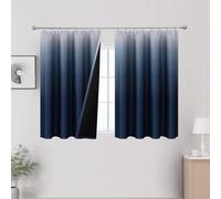 VEHEDE Ombre Short Thermal Insulated Curtains, Navy Blue and White Window Decor Drapes for Room Darkening with Pencil Pleat, Gradient 2 Panel Soft Curtains for Living Room, W52 x L54 Inch