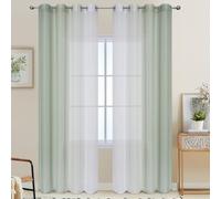 VEHEDE Ombre Window Voile Curtains for Bedroom 84 Inches Drop, Gradient Semi Sheer Curtain for Living Room with Eyelet, Sage and Greyish White, W52 x L84 Inch 2 Panels