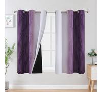 VEHEDE Purple and Greyish White Ombre Blackout Curtains 45 Inch Drop for Kitchen, Thermal Insulated Eyelet Gradient Curtains, Light Blocking Wave Printed Drapes for Bathroom, W42 x L45 Inch, 2 Panels