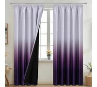 VEHEDE Purple and White Ombre Blackout Curtains, 66 Inch Wide Room Darkening Drapes, 2 Panels Thermal Insulated Pencil Pleat Curtain for Bedroom, W66 x L90 Inch