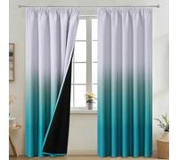 VEHEDE Teal and White Ombre Blackout Curtains, 66 Inch Wide Room Darkening Drapes, 2 Panels Thermal Insulated Pencil Pleat Curtain for Bedroom, W66 x L90 Inch