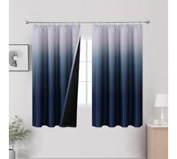 VEHEDE Thermal Insulated Ombre Curtains for Bedroom, Noise Reduction Gradient Navy Blue and White Drapes with Pencil Pleat Blackout Room Darkening Curtain, 2 Panels, W52 x L63 Inch