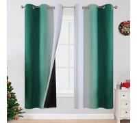 VEHEDE Thermal Noise Reducing Ombre Blackout Curtains 72 Inch Drop for Bedroom, Stripe Wave Light Blocking Eyelet Drapes for Living Room, W42 x L72 Inch, Dark Green and Greyish White, 2 Panels