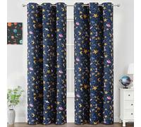 VEHEDE Unicorn Blackout Curtains Thermal Insulated Drapes for Kids Room Nursery, Star Moon Planet Printed Children Decorative Cartoon Navy Blue Curtain W38 x L84 Inch, 2 Panels