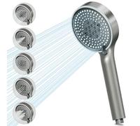 VEHHE Shower Head with 5 Spray Modes, Large Shower Heads with 12cm Panel Diameter, Shower Head High Pressure with Anti-Clogging Silicone Nozzles, Power Shower Heads Handheld for Home Gym Spa(Grey)