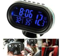 Vehicle Digital LCD Display Clock With Thermometer And Voltage Meter, Dual Sensors For Indoor Outdoor Temperature, Alarm And Snooze, Adjustable Stand For 12V-24V Cars