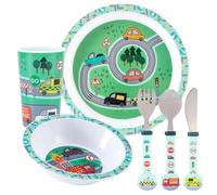 Vehicle Kids 6 Piece Reusable Dinner Set - Plate/Bowl/Cup/Knife/Fork/Spoon - Childrens Dinnerware Tableware Cutlery Set