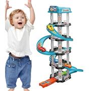 Vehicle Racing Ramp - Gravity-Slide Base, Multilevel Parking Structure Kit, Early Development Logic Activity, Solid Timber Mechanical Build-Set | Educational Activity Zone for Boys & Girls Youth