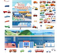 Vehicle Sticker Book for Toddlers, Reusable 3D Puffy Sticker Book for Kids, Plane Activities Travel Toys for Kids, Educational Sensory Learning Toy Busy Books