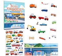 Vehicle Sticker Book for Toddlers, Reusable Waterproof Train Stickers for Kids, Plane Travel Activities Busy Book, Educational Learning Toy for Boys and Girls