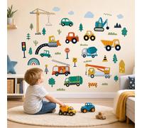 Vehicle Wall Stickers Peel and Stick Car Decals for Bedroom Playroom Decor | PVC Wall Stickers with Colourful Vehicle & Traffic Design. Waterresistant Wall Decal for Boys Girls Bedroom, Windows, Fridges