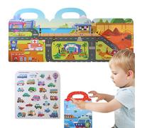 Vehicles Sticker Book,Portable Waterproof Restickable Quiet Puzzle - Early Education Learning Tool For Age 3+, Foldable With Handle For Boys Girls