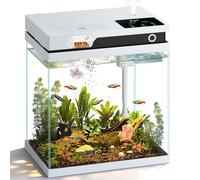 Vehipa 15L Glass Aquarium, Small Fish Tank Complete with Automatic Feeder, Humidifier, Silent Pump 4 in 1, Temperature and Light Indicator 8 Adjustable Colors