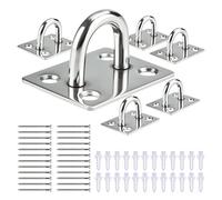 VEHIRIE 6 Pack M6 Stainless Steel Pad Eye Plates, Wall and Ceiling Hooks | Includes 24 screws and 24 wall plugs. For hanging plants, lights, wind chimes and birdhouses indoors or outdoors