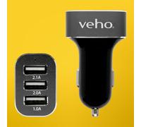 VEHO TRIPLE USB 5V 5.1A CAR CHARGER FOR USB CHARGED DEVICES - BLACK - VAA-010