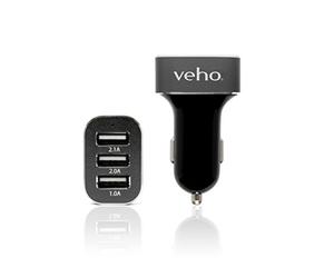 Veho Triple USB 5V 5.1A Car Power Charger for Smartphones & Tablets, Action Cameras, Power Banks, Portable Speakers - Black (VAA-010)