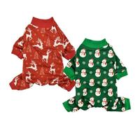Vehomy 2-Pack Christmas Dog Pajamas Xmas Pet Pjs with Snowman Elk Patterns Christmas Dog Onesie Jumpsuits Jammies Clothes Stretchy Shirts Comfy Outfit Costume Apparel for Small Medium Large Dogs XL
