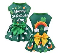 Vehomy 2-Pack Saint Patricks Day Dog Cat Dress St Patricks Clover Rainbow Puppy Dresses with Bow Pet Bowknot Shamrock Skirt Outfit Costume for Puppies Cats Small & Medium Dogs M