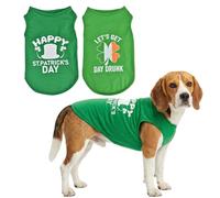 Vehomy 2-Pack st Patricks Day Dog Shirt Irish Holiday Green Dog Shirts with Shamrock Patterns Pet Saint Patricks Clover Clothes Outfit Sleeveless T-Shirt for Small Medium Large Dogs XXL