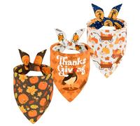 Vehomy 3-Pack Thanksgiving Dog Turkey Bandana Reversible Dog Bandanas with Pumpkin Maple Leaf Turkey Patterns Pet Thanksgiving Scarfs Cat Bandana for Small Medium Large Dogs S