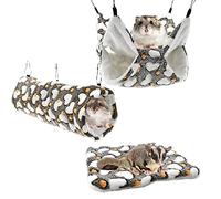 Vehomy 3Pcs Sugar Glider Hamster Hammock Hanging Tunnel & Warm Soft Mat Set Small Animals Hanging Hammock Cage Accessories Small Pet Hideout Bed for Squirrel Ferret Rat Chincilla Guinea Pig