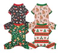 Vehomy 4-Pack Pajamas - Warm Fleece Dog Jammies for Xmas, Small to Medium Dogs - Christmas & Puppy Onesie Outfit
