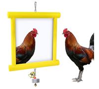 Vehomy Chicken Toys for Coop Double-Sided Chicken Mirror Toy with Bell & Beak Grinding Stone Large Wooden Pecking Toy for Hens, Ducks, Parrots, Boredom Buster Coop Accessories (Yellow)