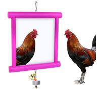 Vehomy Chicken Toys for Coop Double-Sided Chicken Mirror Toy with Bell & Beak Grinding Stone Large Wooden Pecking Toy for Hens, Ducks, Parrots, Boredom Buster Coop Accessories (Red)