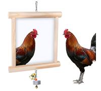 Vehomy Chicken Toys for Coop Double-Sided Chicken Mirror Toy with Bell & Beak Grinding Stone Large Wooden Pecking Toy for Hens, Ducks, Parrots, Boredom Buster Coop Accessories (Wood)