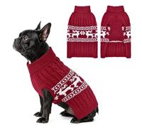 Vehomy Christmas Dog Turtleneck Sweater Christmas Pet Cable-Knit Sweater with Snowflake Pattern Cold Weather Pullover Sweaters Xmas Pet Knitwear Apparel Outfit for Small Medium Large Dogs Red L