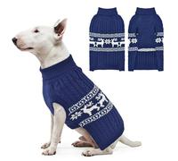 Vehomy Christmas Dog Turtleneck Sweater Christmas Pet Cable-Knit Sweater with Snowflake Pattern Cold Weather Pullover Sweaters Xmas Pet Knitwear Apparel Outfit for Small Medium Large Dogs Navy XXL