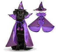 Vehomy Halloween Dog Costume Dog Witch Cape Witch Hat Set Pet Wizard Cloak Vampire Devil Outfit Puppy Cat Halloween Cloak Devil Clothes Outfit Apparel Cosplay for Small Medium Large Dogs 2Pcs L