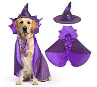 Vehomy Halloween Dog Costume Dog Witch Cape Witch Hat Set Pet Wizard Cloak Vampire Devil Outfit Puppy Cat Halloween Cloak Devil Clothes Outfit Apparel Cosplay for Small Medium Large Dogs 2Pcs XL