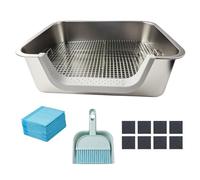 Vehomy Stainless Steel Sifting Rabbit Litter Box Chew-Proof Bunny Litter Pan with Widened Grid & High Back Wall Small Pet Toilet with Pads Litter Scoop & mini Broom Dustpan for Guinea Pigs Ferrets