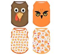 Vehomy Thanksgiving Day Dog Shirts Pet Cat Fall Sleeveless Shirts with Pumpkin Turkey Autumn Leaves Owl Patterns Dog Thanksgiving Vest Tank Tops Outfit for Small Medium Dogs 4Pcs XS