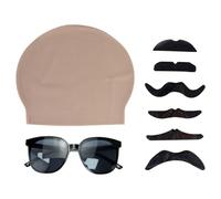VEHYEGOI 1 Bald Hat With 6 Fake Beards, 1 Pair Of Sunglasses, Latex Bald Hat, Bald Makeup Hat, Fun Dress Up, Suitable For Theme Parties And Role Play