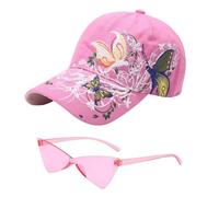 VEHYEGOI 1 Butterfly Print Baseball Cap With 1 Butterfly Shape Sunglasses, Girls Baseball Cap, Adjustable Children'S Hat, Outdoor Sports Hat, Sun Protection Hat
