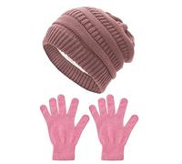 VEHYEGOI 1 Knitted Hat And 1 Pair Of Pink Gloves, Fleece Hat, Warm Hat, Women'S Woolen Hat, Winter Cold Protection Products