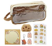 VEHYEGOI 1 Pencil Case, 1 Capybara Doll, 20 Capybara Stickers, 1 Note Pad, 2 Brooches and 1 Pendant, Cute Stationery, School Supplies