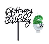 VEHYEGOI 1 Piece Number 6 Football Candle And 1 Piece Football Happy Birthday Card, Creative Candles, Football Theme Cake Decoration