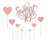 VEHYEGOI 1 Piece Rose Gold Insert, 7 Pieces Heart Insert, 16Th Birthday Cake Decoration, Personalized Cake Decoration, Cake Insert, Party Cake Decoration, Golden Happy Birthday Cake Topper