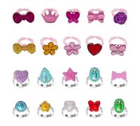 VEHYEGOI 10 Pieces Metal Rings And 10 Pieces Plastic Rings, Children'S Jewelry, Girls Dress Up Accessories, Cute Cartoon Rings